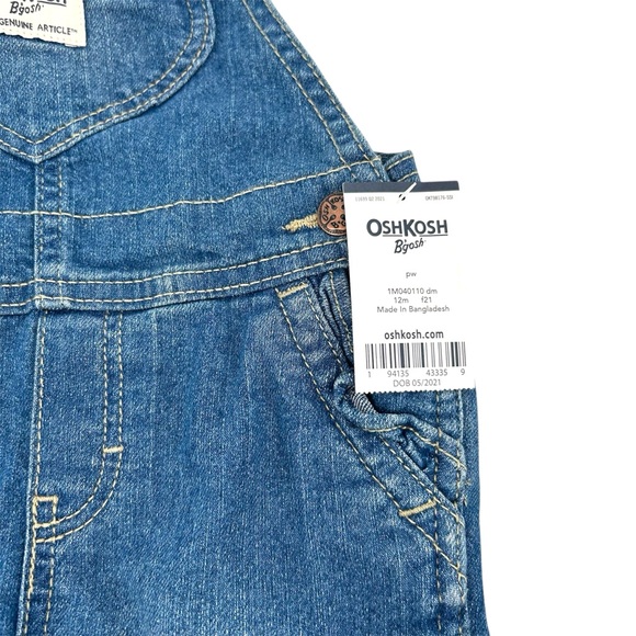 NWT OshKosh B’gosh Knit Denim Heart Pocket Overalls  Baby Girls Size 12M - Picture 6 of 12